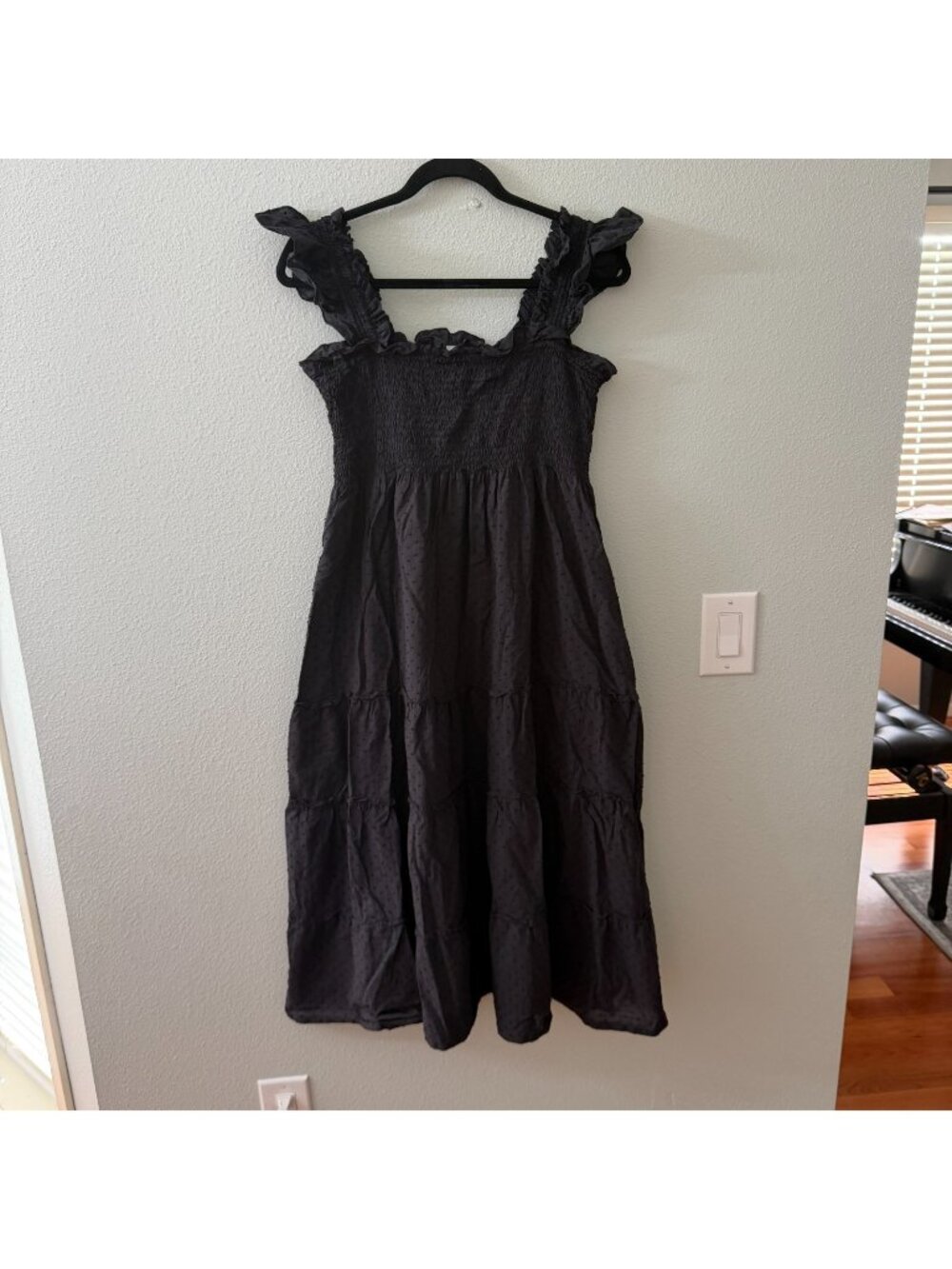 Hill House Home The Nap Dress Swiss Dot Womens MEDIUM Faded Black Cotton Midi